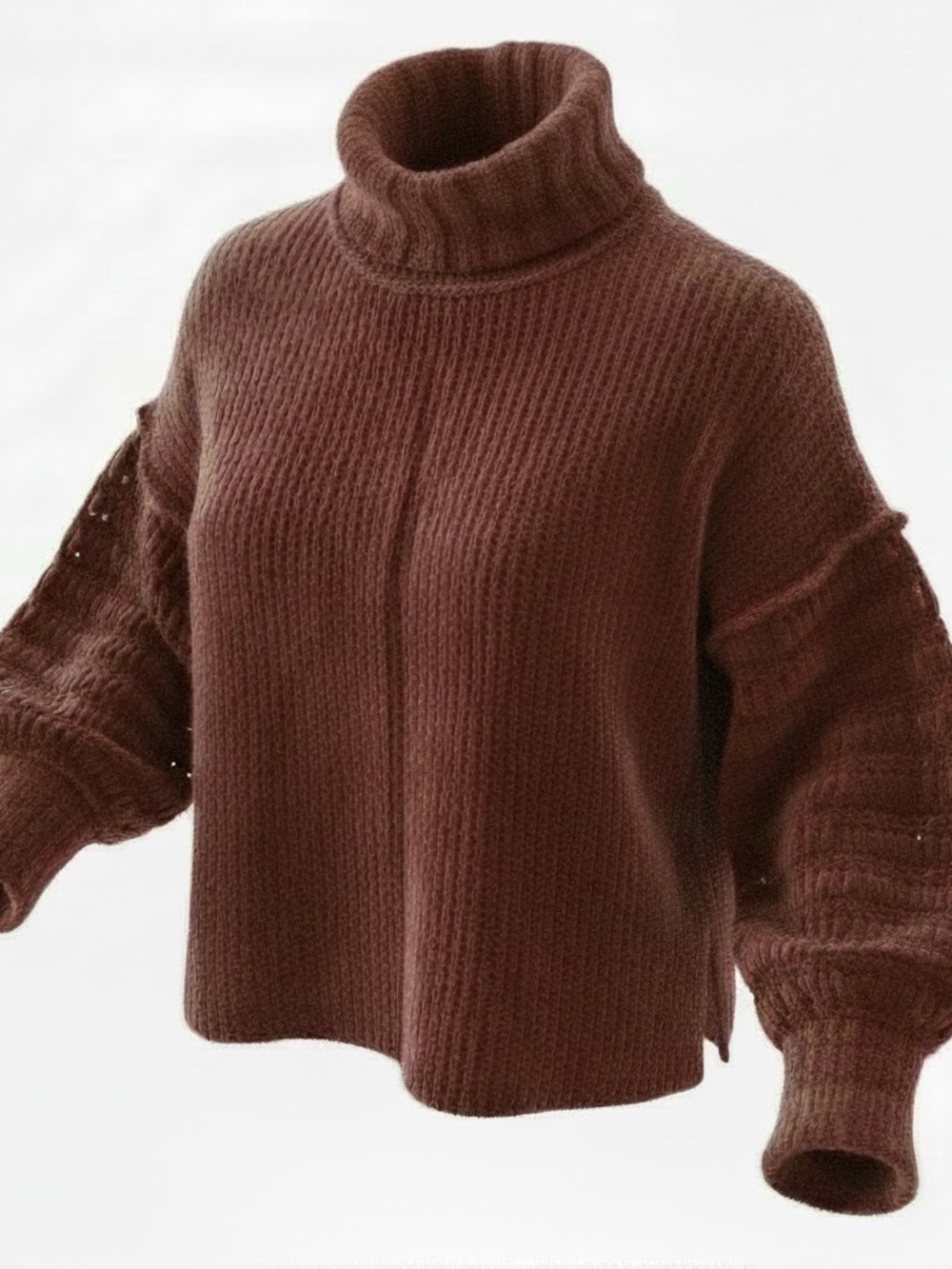 Cozy Rust/Brick Red Turtleneck Sweater with Balloon Sleeves